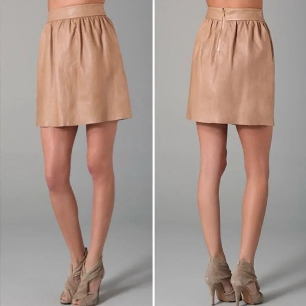 Alice + Olivia Tan Leather Tulip Skirt